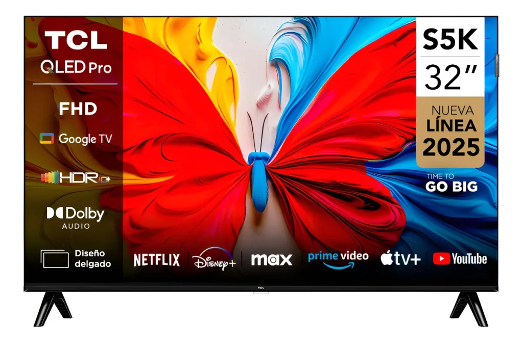 Smart TV TCL 32 Polegadas HD QLED S5K WiFi Bluetooth Google TV 2 HDMI HDR10 Dolby Audio 32S5K